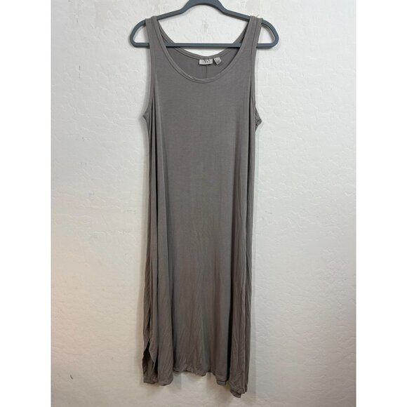 LOGO Sz M Lori Goldstein Modal Tank Dress Taupe Grey Flowy Dress - Picture 2 of 6